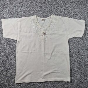 Vintage Cactus California Womens XL Short Sleeve Boho Beaded Lace Made in USA